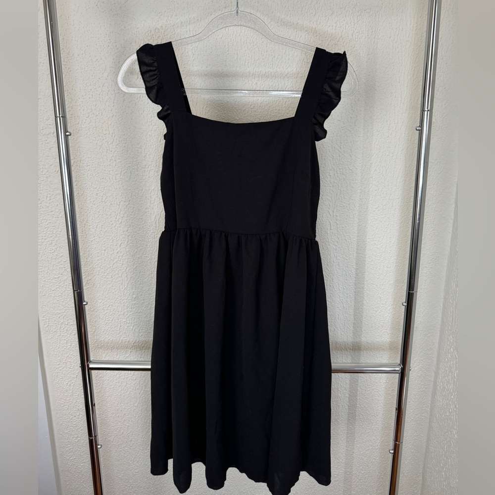 Black Frill Shirred Dress